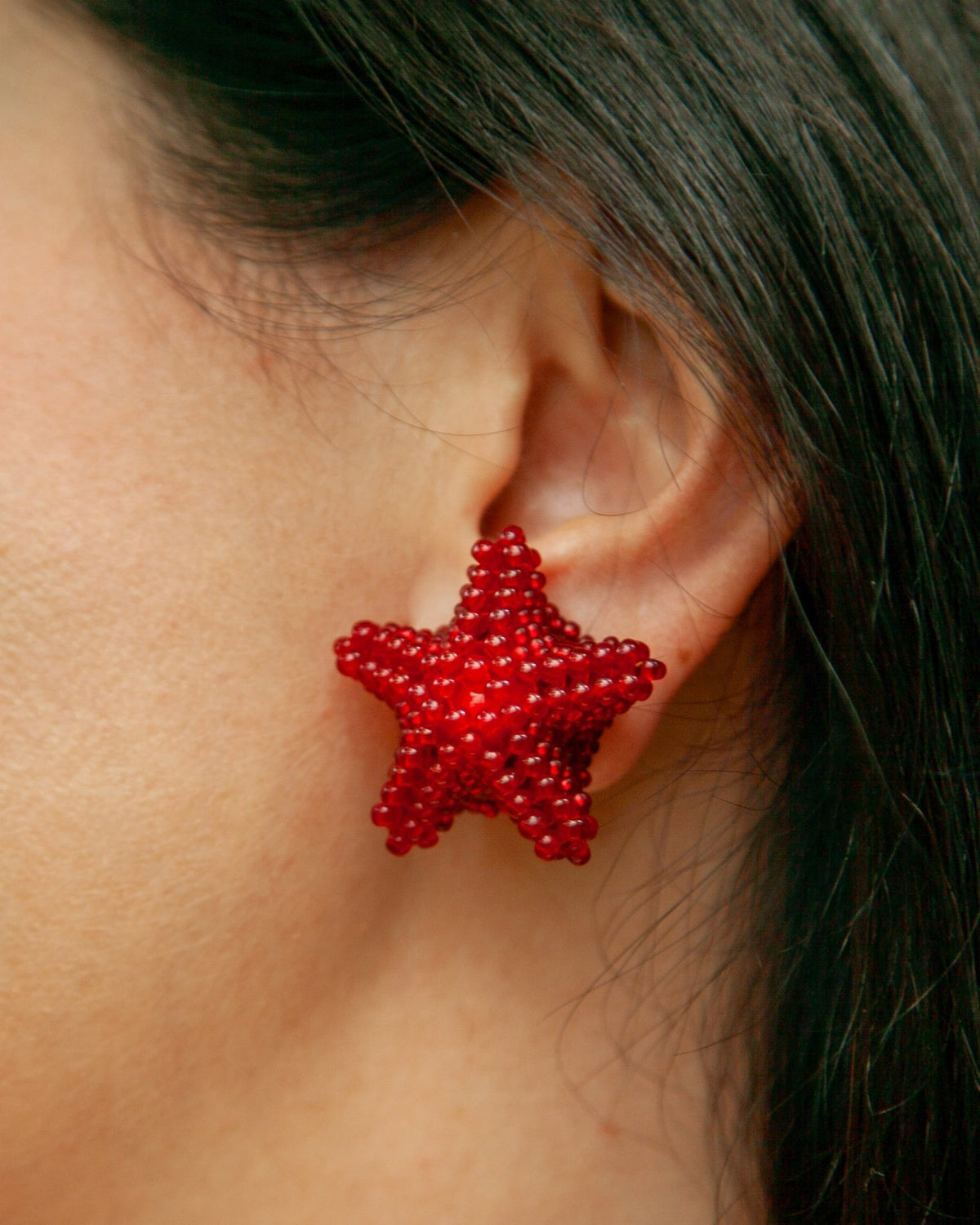 Кліпси «Heart» із прозорого темно-червоного бісеру - Star.Kasage